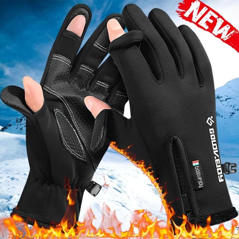 Guanti senza dita con vibrazione a 2 dita Guanti da pesca invernali Guanti touchscreen invernali caldi e impermeabili antiscivolo per guanti mezze dita