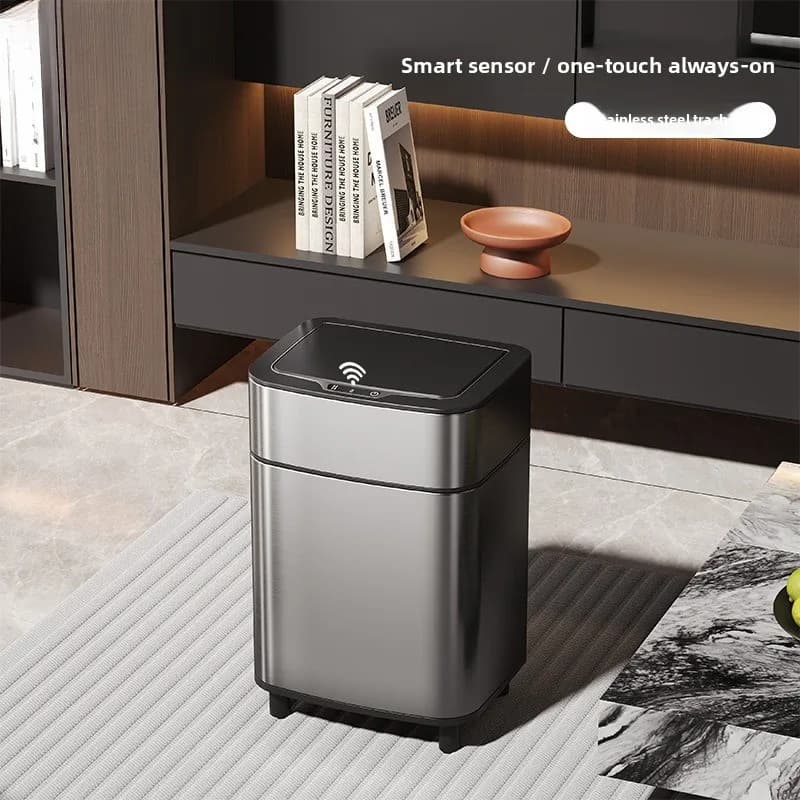 Large Stainless Steel Trash Can Automatic Sensor Garbage Bins Touchless Waste Container for Living Room Smart Dustbin for Office
