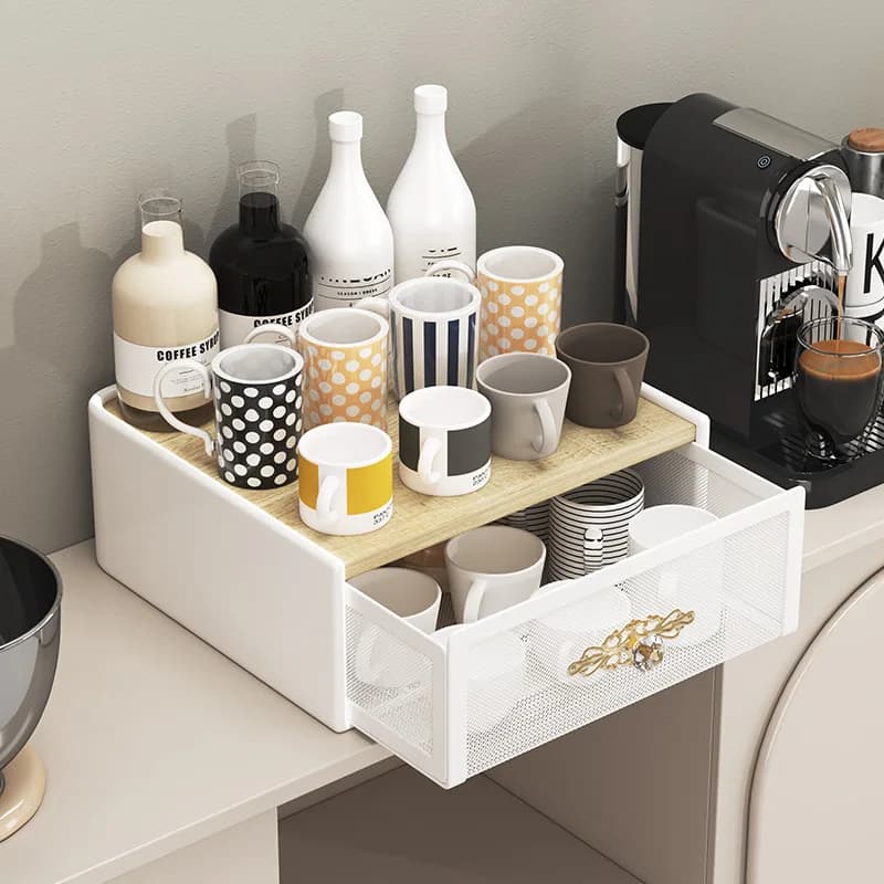 Thickened Coffee Tool Organizer Anti-Rust Drawer with Capsule Coffee Machine Display Shelf for Kitchen Storage Organization