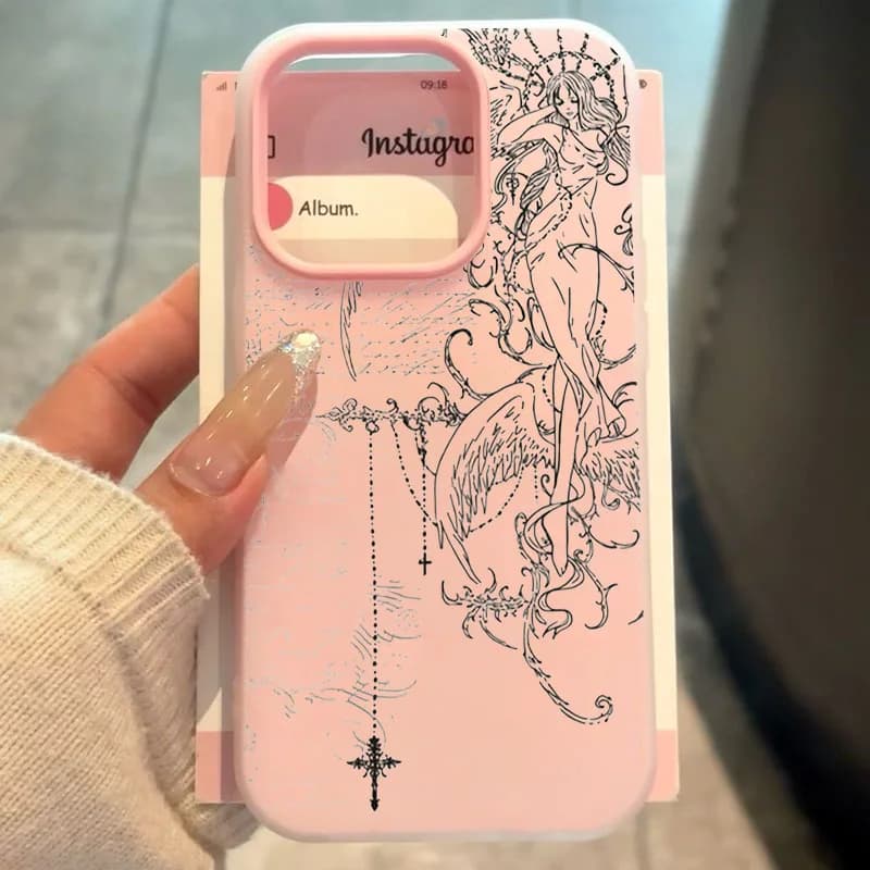 Gothic Style Angel Cross Line Drawing Phone Case For Samsung Galaxy S26 S25 S24 S23 Ultra Plus A37 A56 A55 A54 A35 Coque Cover