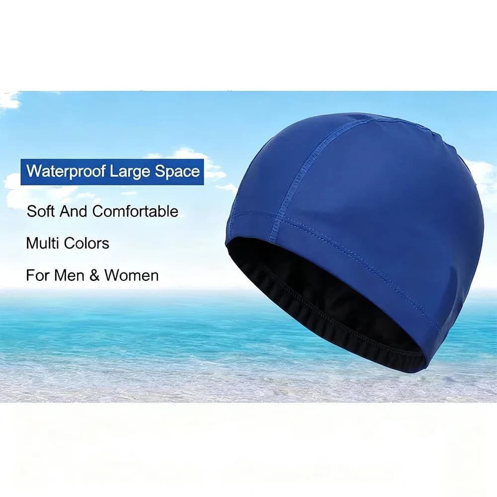 PU waterproof unisex swim cap - For adult men/women (size more), water sports ear protection, suitable for long hair