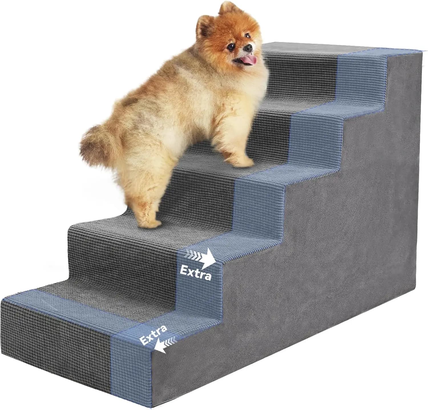 Scale Antiscivolo per Cani e Gatti di Piccola Taglia, Gradini in Schiuma Extra Larghi 23'' per Letti Alti e Divani, Grigio