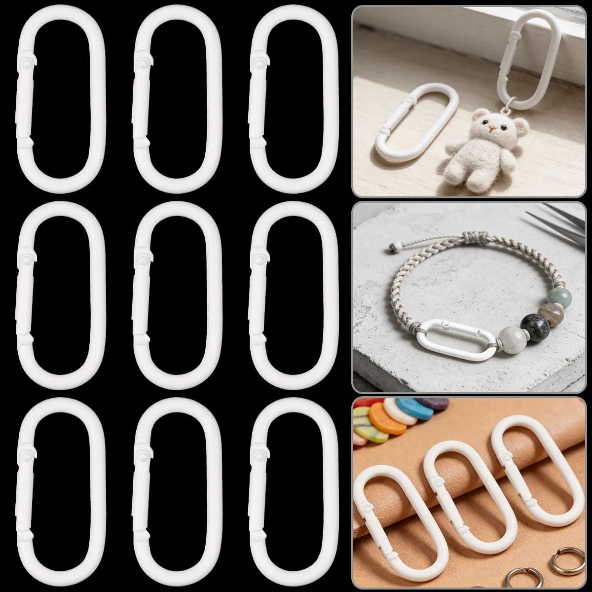 5/10/20 Pezzi Moschettoni Ovali Bianchi con Molla, Anelli Portachiavi, Connettori a Gancio per Creazione Gioielli, Accessori e Ciondoli
