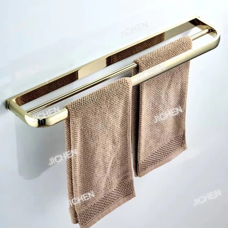 Portasciugamani da bagno JC lungo 57 cm in ottone con doppio barrelo placcato in zirconio oro