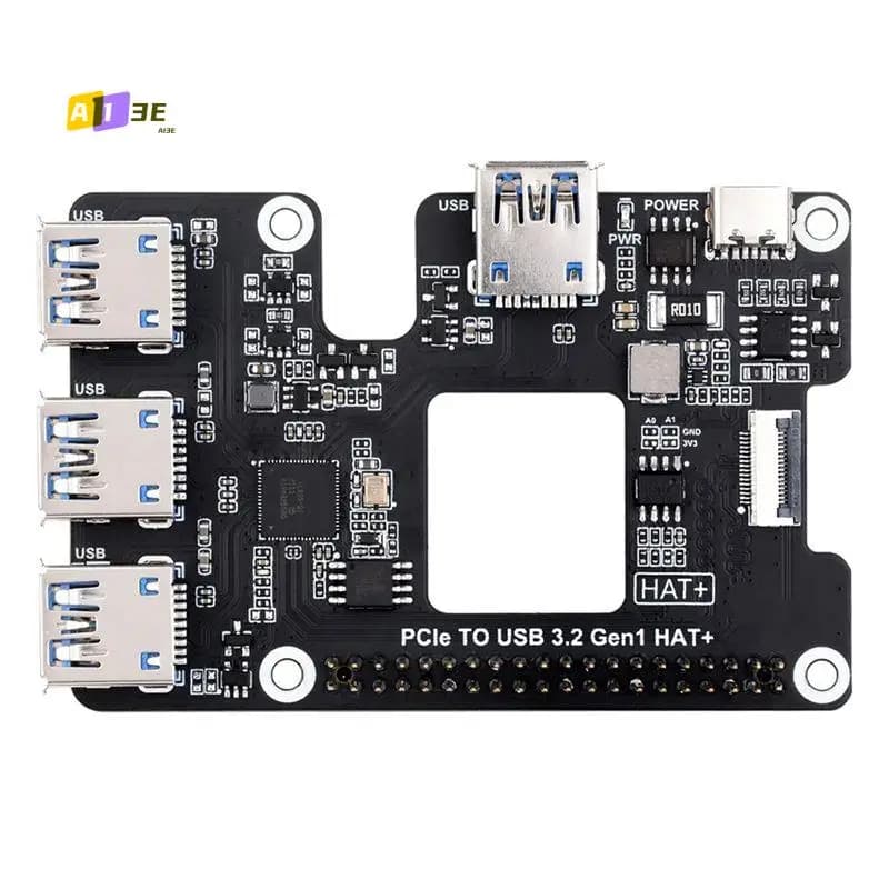 A13E-For Raspberry Pi 5 Pcie USB 3.2 Gen1 HAT Pcie USB HUB 4 Ports USB Plug And Play For Raspberry Pi 5