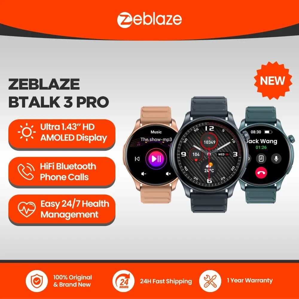 New Zeblaze Btalk 3 PRO 1.43 "Display AMOLED Smart Watch Phone calls Bluetooth Health and Fitness Monitoring Smartwatch
