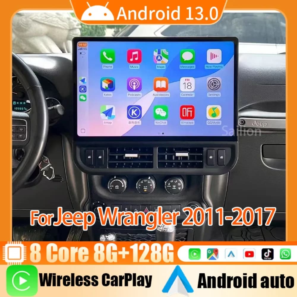 16.8 "Qualcomm 6125 Multimedia Car For Jeep Wrangler 2011-2017 Android13 Wireless Autoradio Carplay WIFI 4G Smart Car Systems
