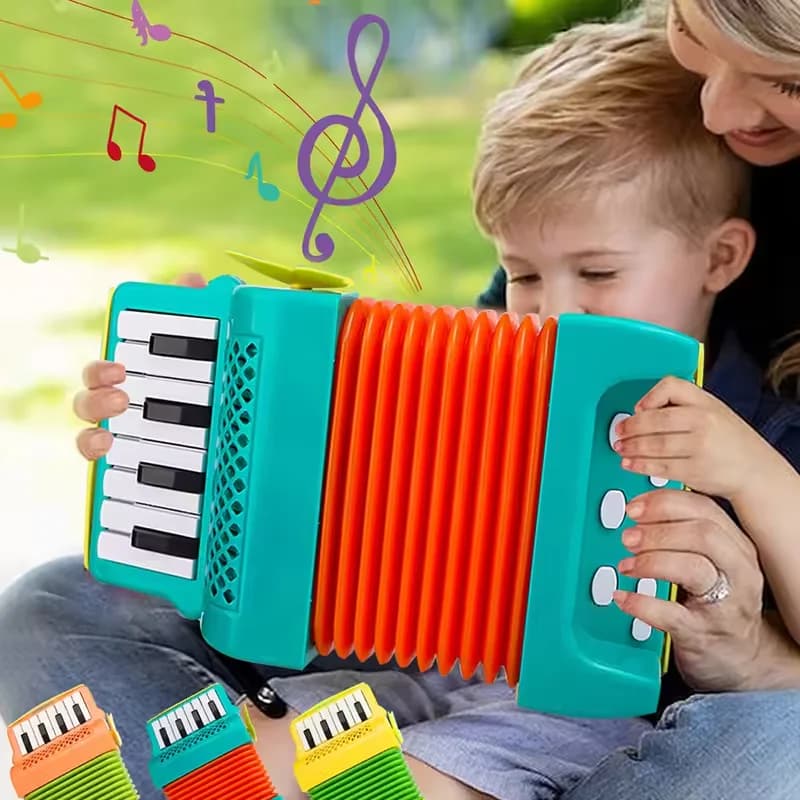 Giocattolo Fisarmonica per Bambini, 10 Tasti 8 Bassi, Mini Fisarmonica Strumento Musicale Educativo, Regalo di Compleanno per Bambini e Bambine Principianti