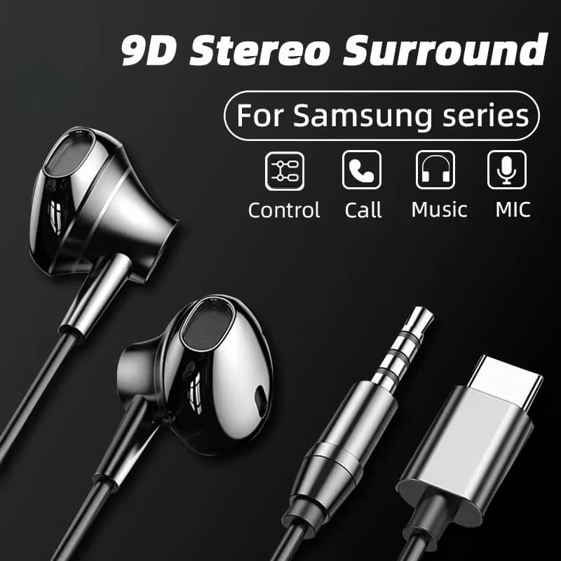 USB Type C Wired intrauricular headphones 3.5 mm Stereo Sports Auxiliary Music Auxiliary speaker with microphone for Samsung Xiaomi Huawei
