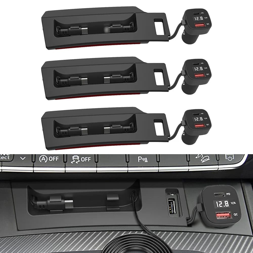 Docking Station USB per Q5 2018-2025, Caricabatterie Auto a 4 Porte 160W con Ricarica Rapida, Display LED Voltaggio, Doppio Cavo Retrattile
