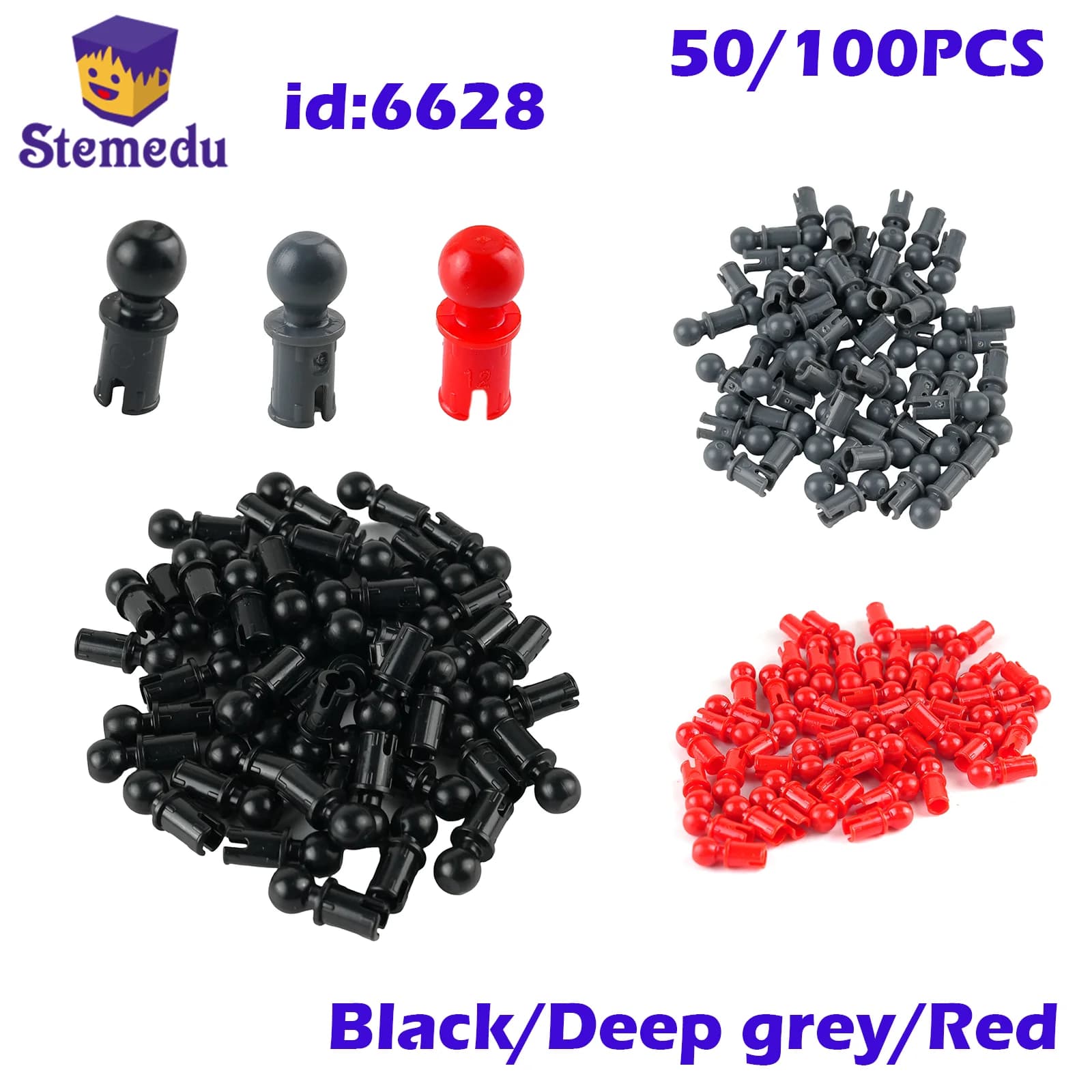 50/100 pz. 6628 Perni a snodo sferico 1x2, Pezzi di ricambio per costruzioni tecnologiche, Perno con sfera, Mattoncini MOC, Giocattoli compatibili con 66906