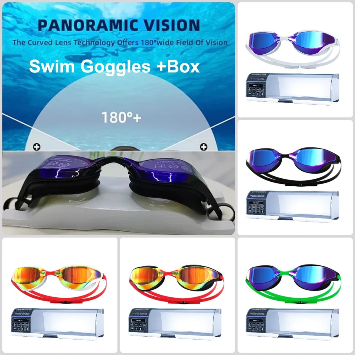 Occhialini da nuoto anti-UV Occhiali da sub professionali regolabili da donna Ampia vista Occhiali da vista in silicone da uomo impermeabili trasparenti
