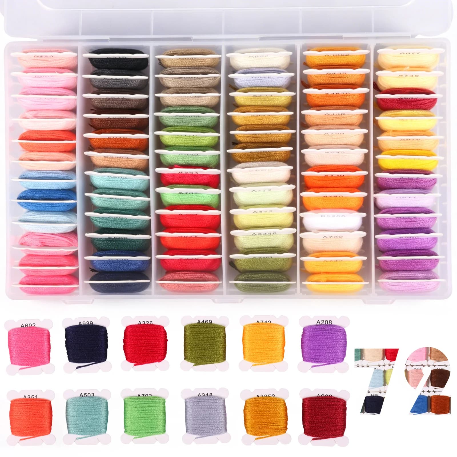 48/72/100 Color Embroidery Thread DIY Polyester Cotton Multi-Color Embroidery Yarn Sewing Embroidery Thread Set with Storage Box