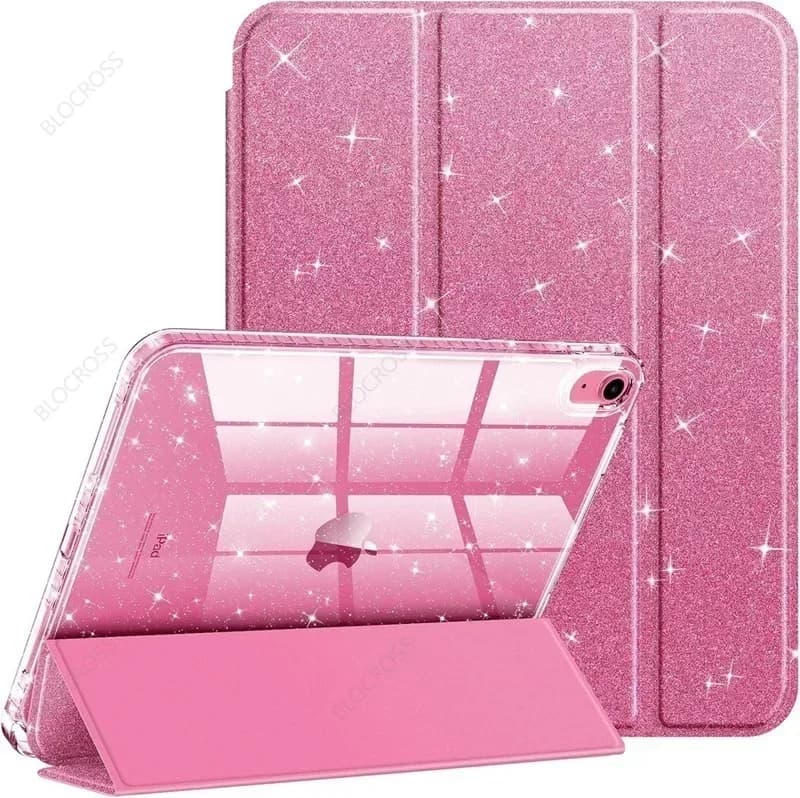 Custodia per iPad A16 11a 10a generazione con porta matita, glitterata e scintillante, con supporto a tre ante, compatibile con iPad 10.2, 10.5, Air 4, 5, Air 11, 10.9