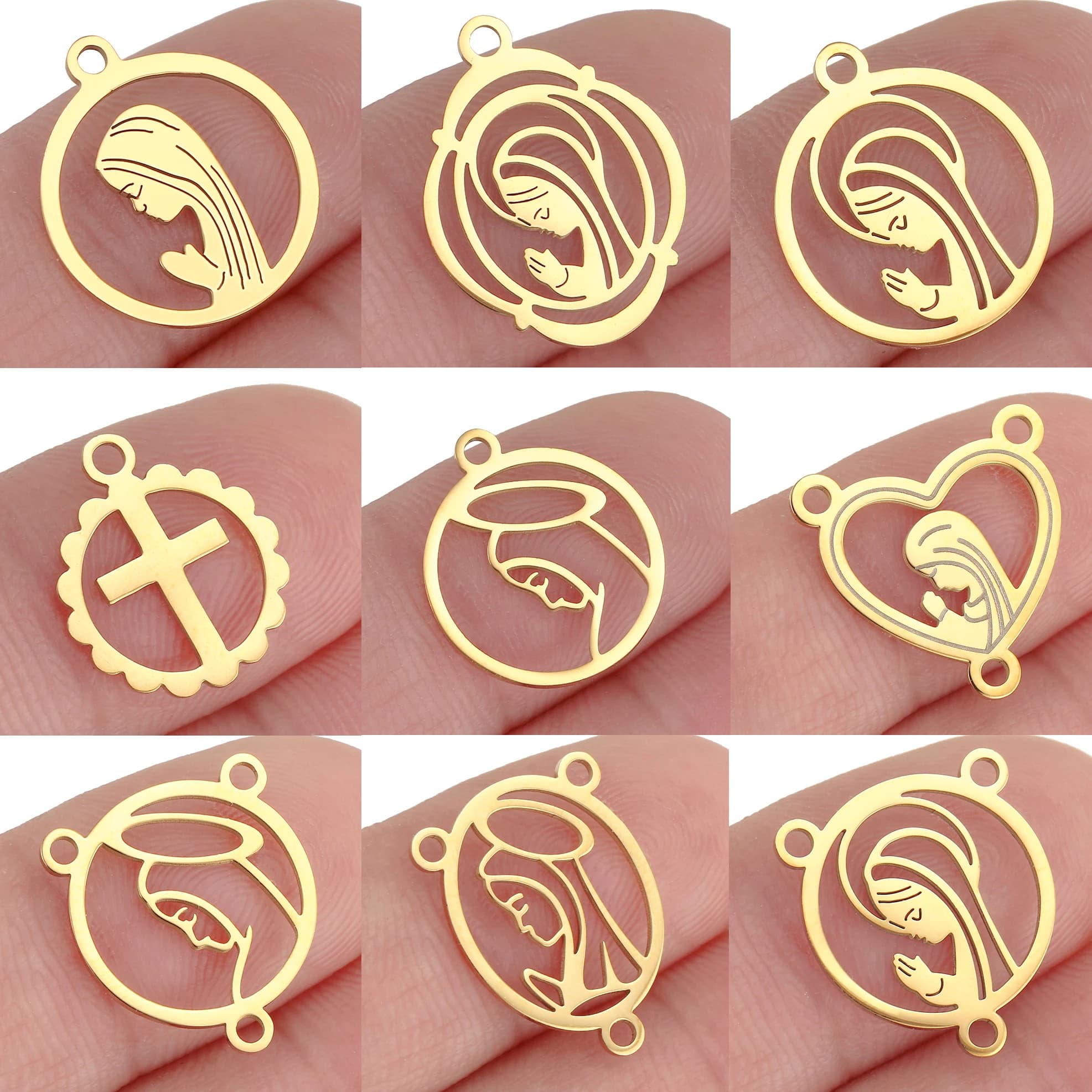 5Pcs Religious 3-Hole Virgin Mary Charms for Jewelry Connector DIY Stainless Steel Protection Religious Amulet Necklace Pendant