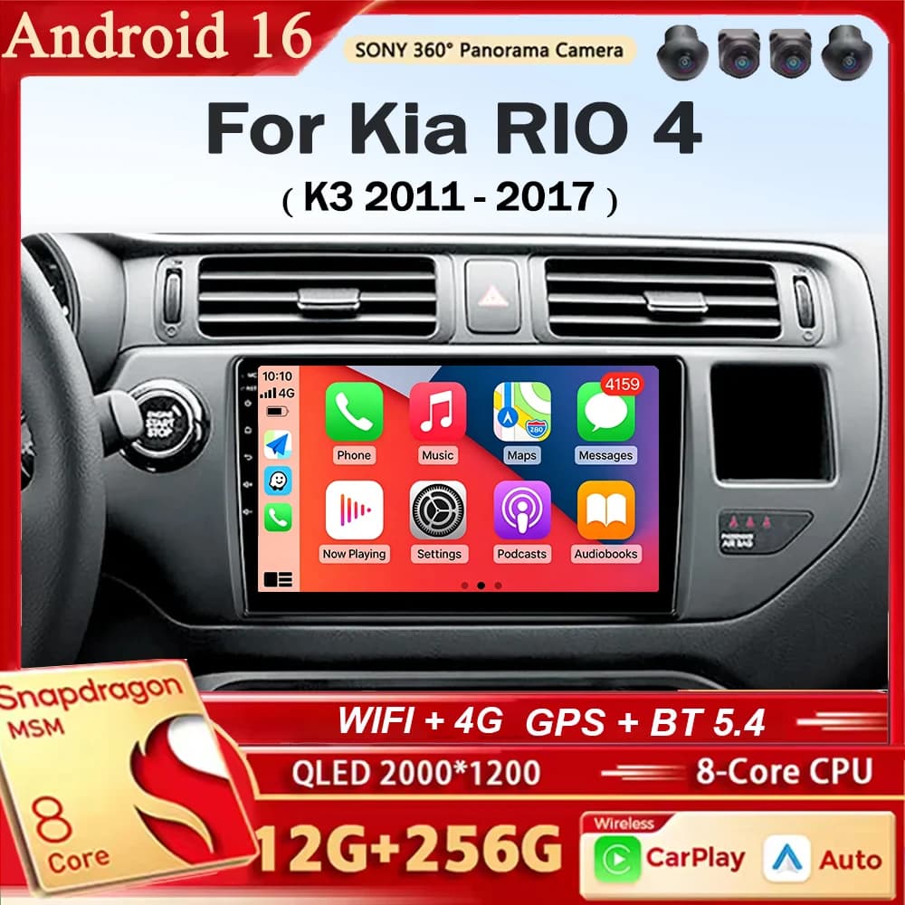For Kia RIO 4 K3 2011 2012 2013 - 2017 Android 15 Carplay Auto Car Radio Multimedia Video Player Navigation GPS No 2Din 2 Din