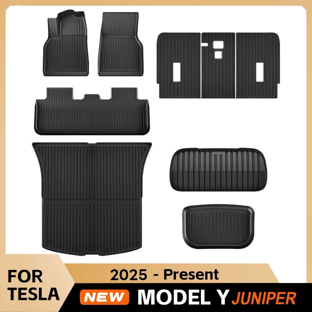 Per Tesla Model Y Juniper 2025 2026 TPE Tappetini Impermeabile Anteriore Posteriore Tronco Zerbino Antiscivolo Rilievi Del Piede Schienale Tappetini Accessori