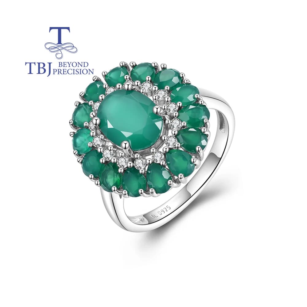 S925 Silver Ring for Women Natural Green Agate Calming Gemstone Light Luxury Jewelry Trendy Engagement Banquet Festival Gift