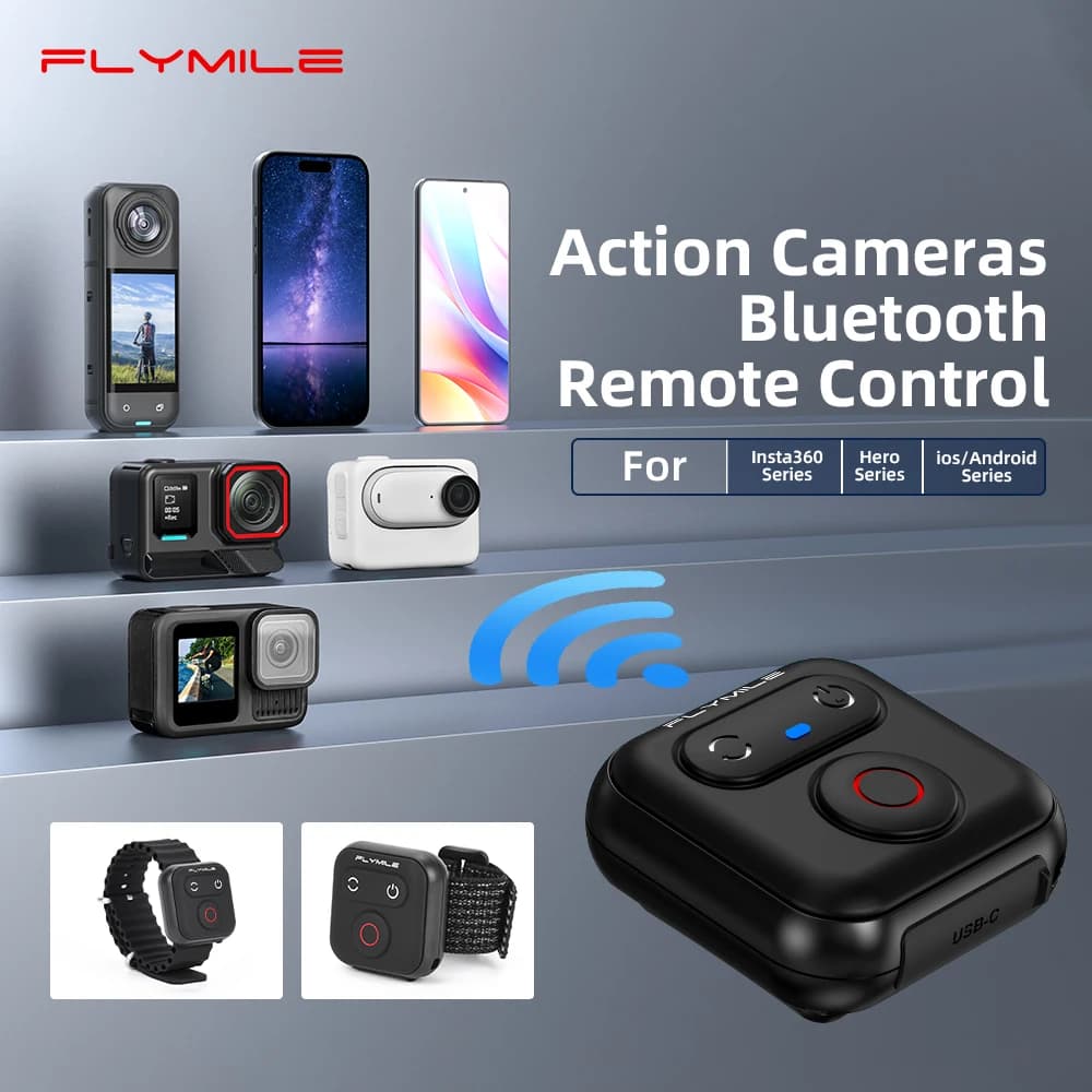 Flymile Wireless Action Camera BT5.3 Selfie Telecomando con cinturino da polso Supporto per Insta360 Gopro Action Camera IOS e Android