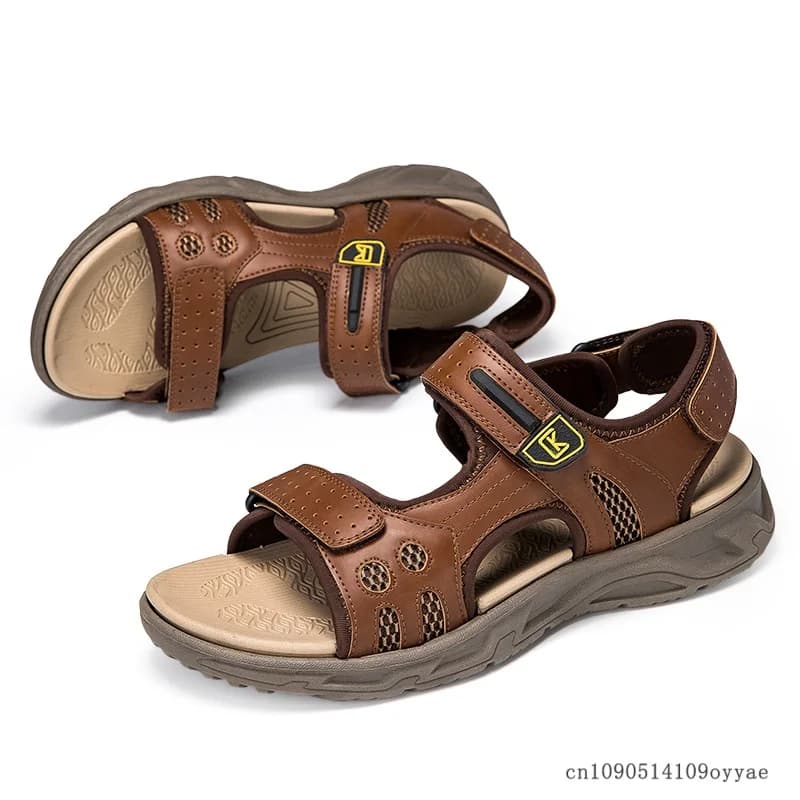 New Men's Summer Sandals in True Leather, Fashion Design, Breathable Casual Shoes, Soft Sole, Outer Beach Sandals, Big Size 47