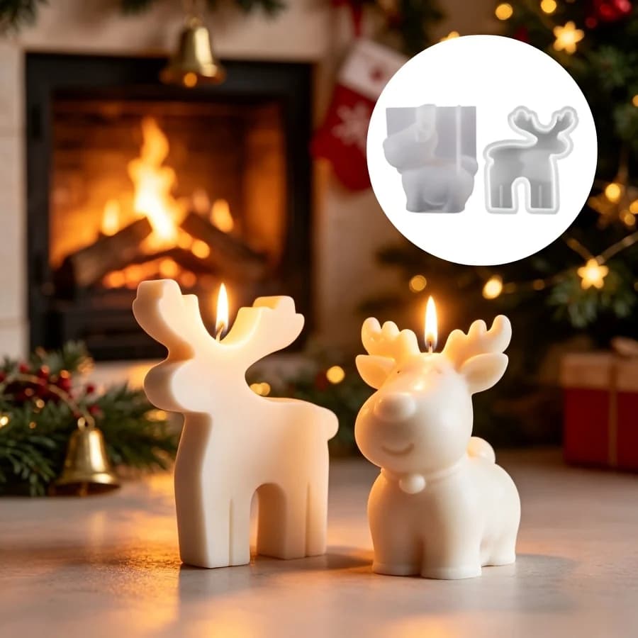 2pcs Christmas Deer Silicone Mold Suitable for Making Epoxy Resin,Plaster, for DIY Ornaments, Table Centerpiece,Home Decoration