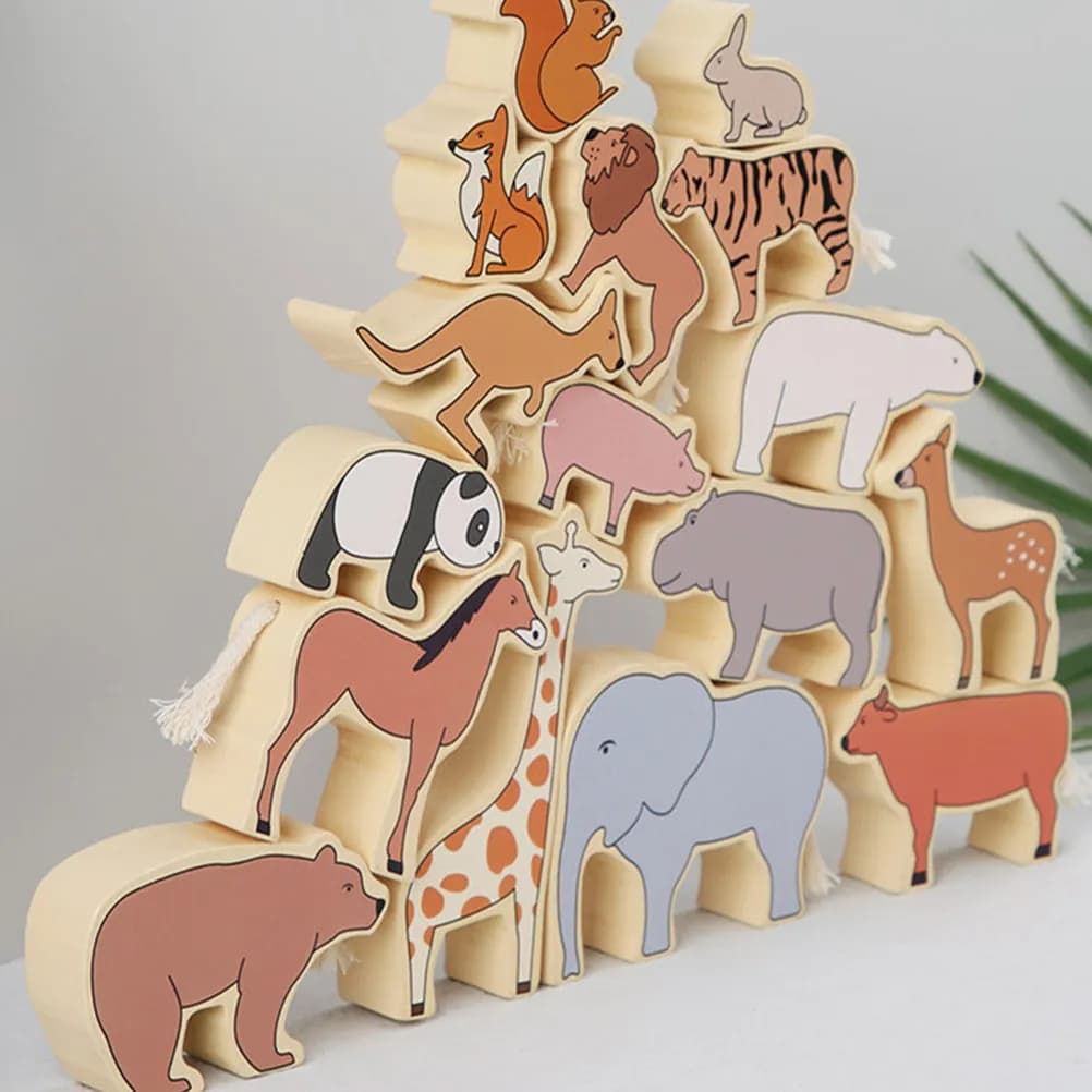 1 set di blocchi portatili a forma di animali, blocchi impilabili in legno, squisiti blocchi educativi per bambini, apprendimento precoce, interazione genitore-figlio