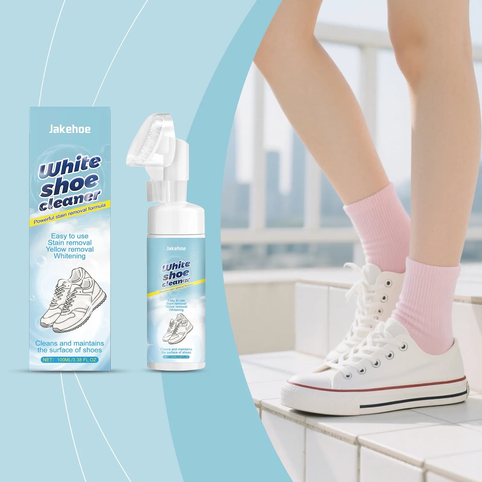 JAKEHOE White Shoe Cleaner Mousse - Sneaker Stain Remover, Yellowing Removal, No-Wash for Leather/Sports Shoes, Easy to Use