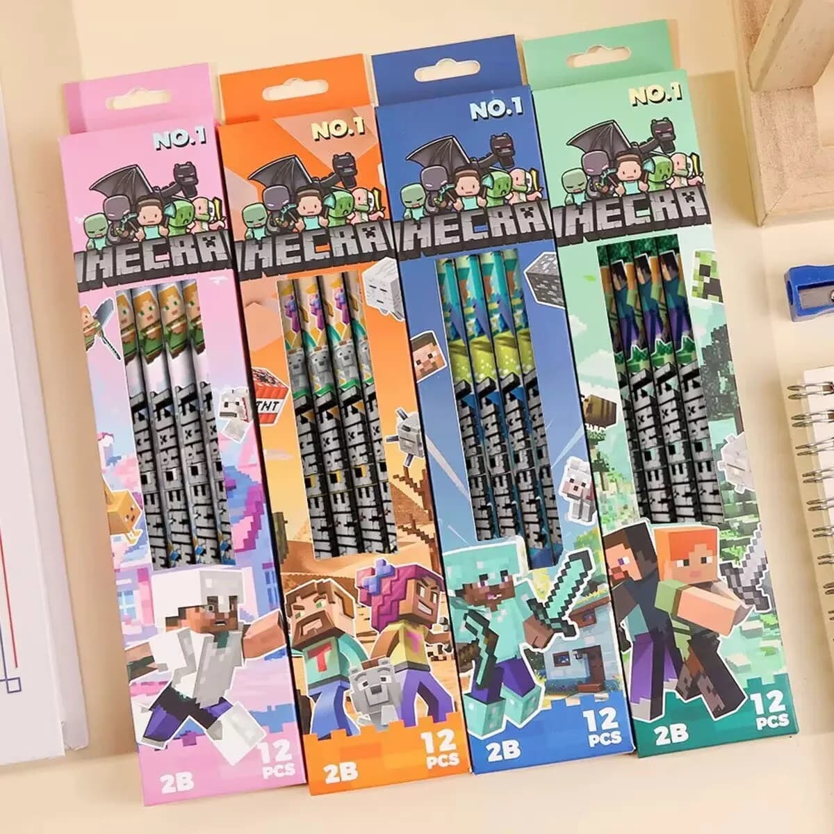 NOVITÀ Set di 4-12 Matite Senza Scatola, Design Minecraft di Alta Qualità, Matita 2B Speciale per Bambini, Regalo di Compleanno