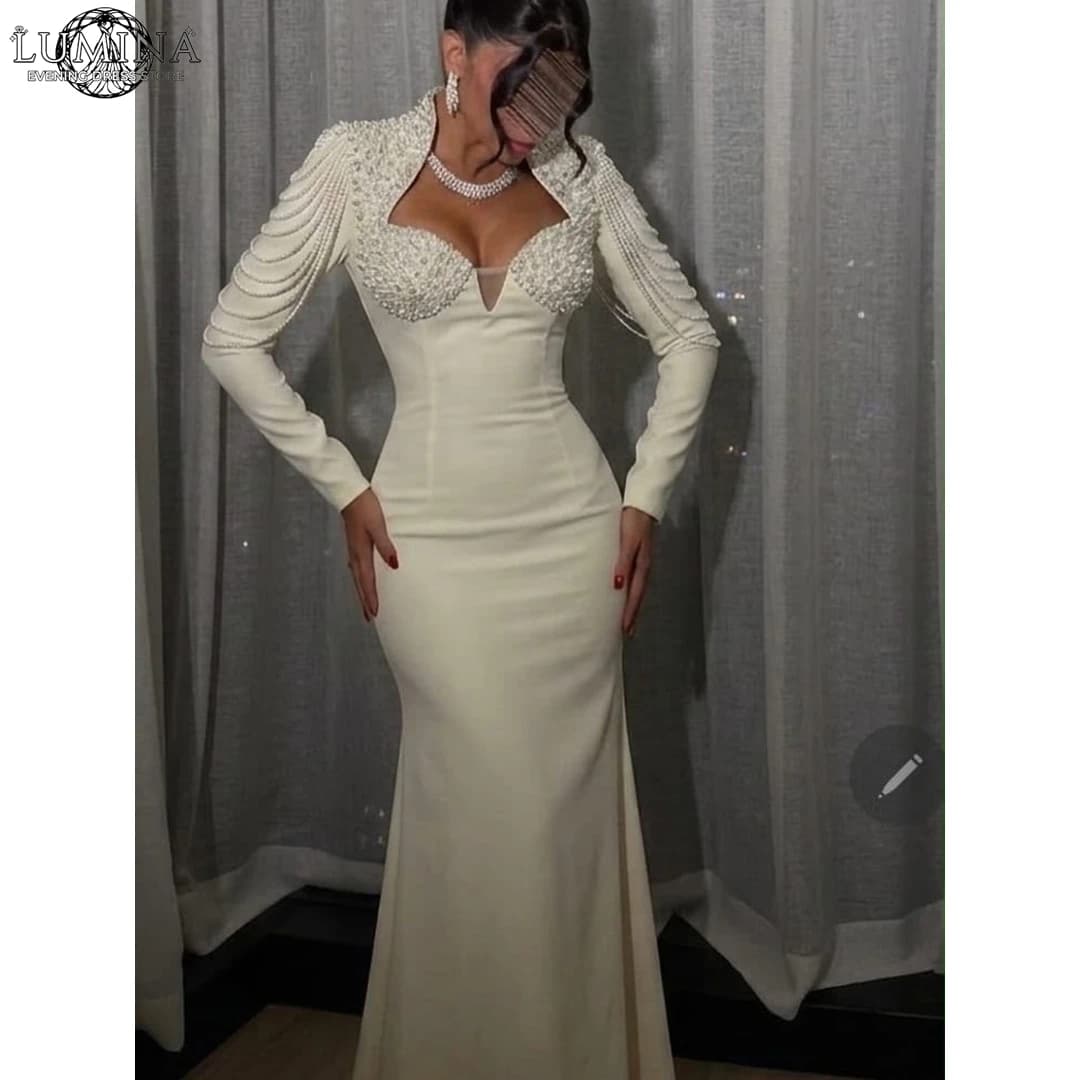 Lumina Dresses Elegant Evening Party Dress Customized Round Neck Long Sleeves Fish Tail Beads Prom Dresses 2026 Luxury Prom Gala