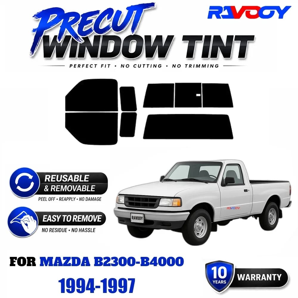 RAVOOY Precut Window Tint, Reusable Removable EPU Film, Custom Fit for Mazda B2300-B4000 1994-1997, UV Heat Protection