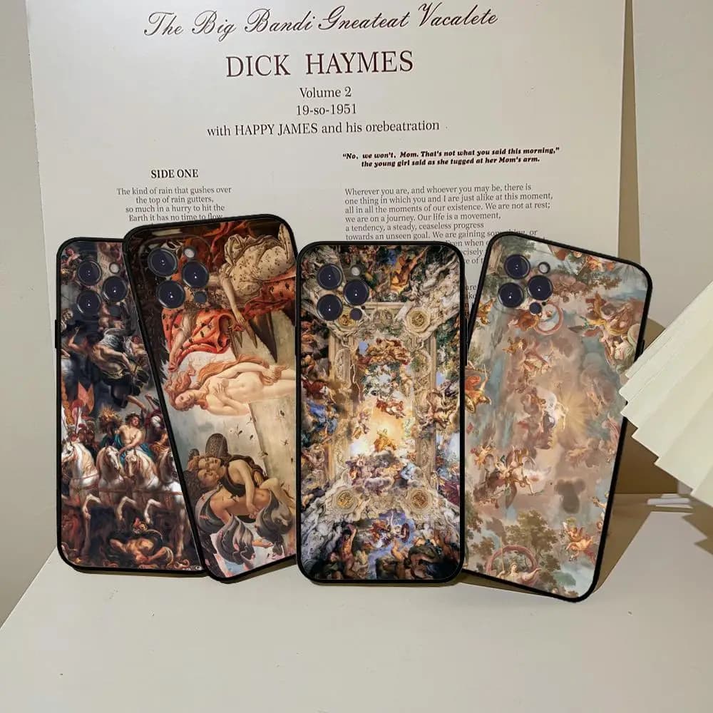 Custodia per telefono con pittura artistica rinascimentale per iPhone 15 14 11 12 13 Mini Pro XS Max Cover 7 8 Plus X XR Funda Shell