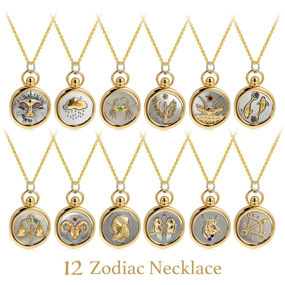 Collana con 12 carte dei tarocchi dello zodiaco Collana con ciondolo rotondo geometrico di moda Gioielli di amicizia unisex Regalo di astrologia celeste