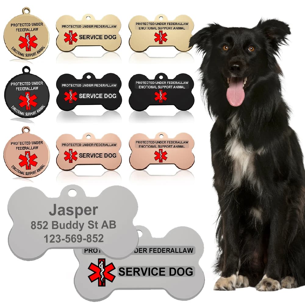 Personalized Pet Service dog ID tag Stainless Steel Keyring Charm Pet Name Collar for Dog Cat Puppy Pendant Pet Products