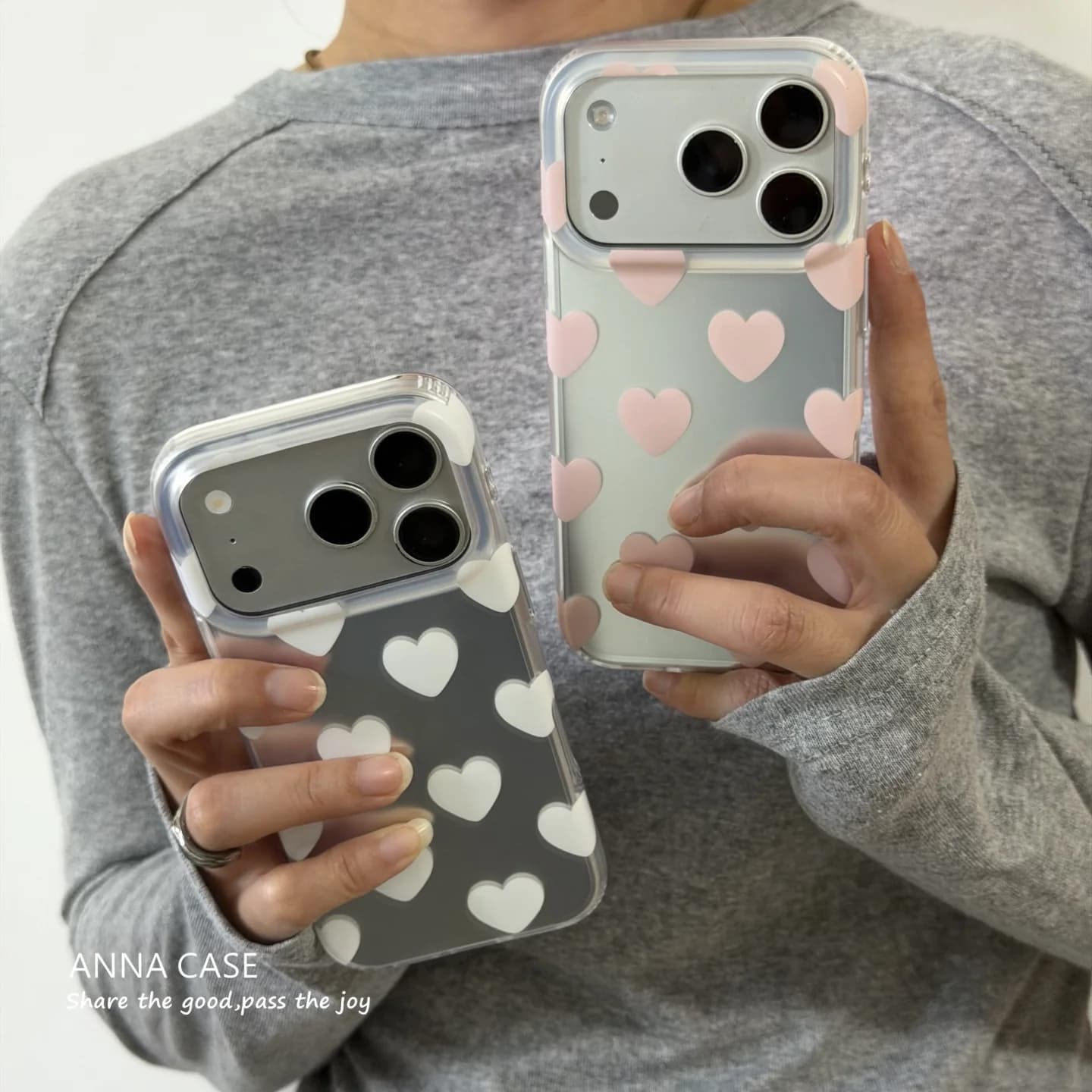 Korean Ins White & Pink Love Heart Phone Case For iPhone 18 Pro Max 17 Air 16 15 14 Plus 13 12 11 Shockproof Silicone Back Cover