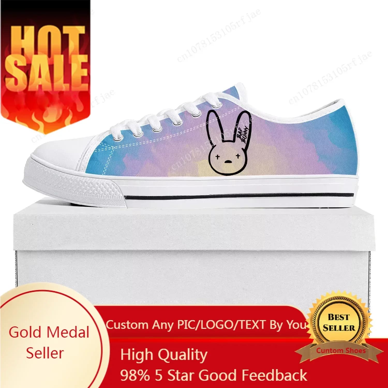 Bad Bunny Hot Hip Hop Rapper Low Top Sneakers Mens Womens Teenager Canvas Sneaker Casual Couple Shoes Custom Shoe