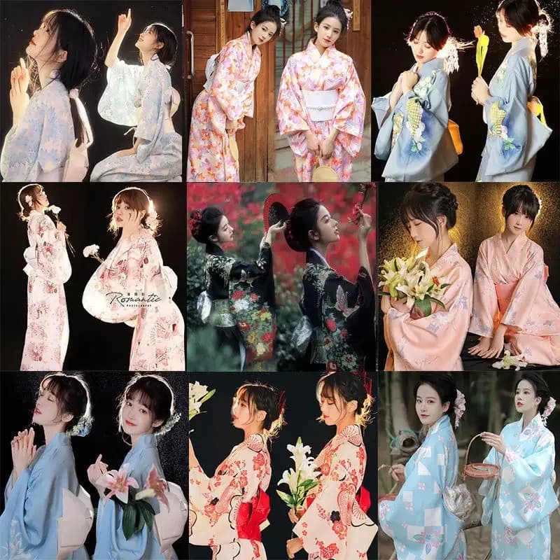 2026 Sakura girl kimono Japanese style yukata bathrobe women floral print haori Japan unim party TI670