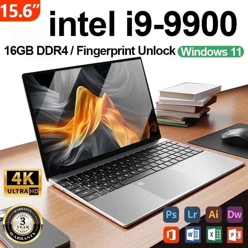 New Intel Core i9 9900 office laptop, 15.6 inch 4K HD screen, Windows 11, 16GB RAM, 1TB SSD, portable, slim, gaming PC.