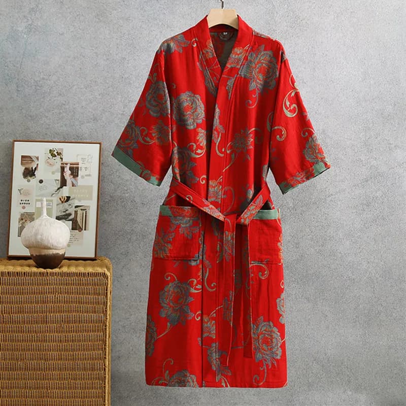 100% Cotton Wedding Dress High Quality Autumn Spring Wedding Dress Women's Bathrobe Trained Casual Nightwear Women's Kimono Vestaglie