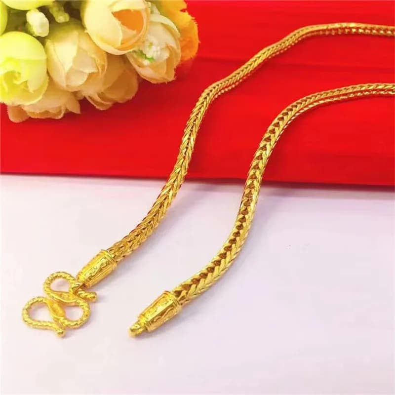 OUYADI Men's 24K Gold Snake Bone Necklace, AU999 Exquisite Craftsmanship