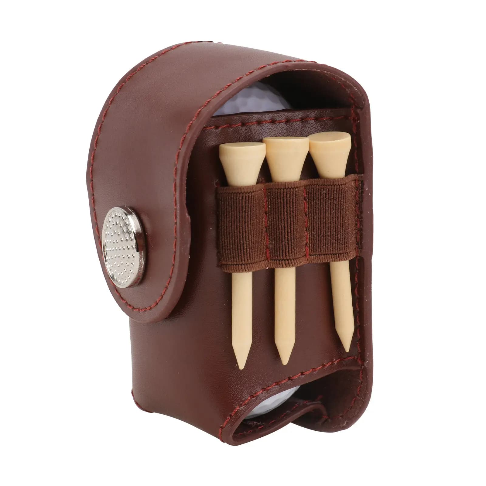 Borsa Porta Palline da Golf con Chiusura a Scatto in Metallo, Design Portatile, Contiene 2 Palline, Accessorio Perfetto per il Campo, Marrone