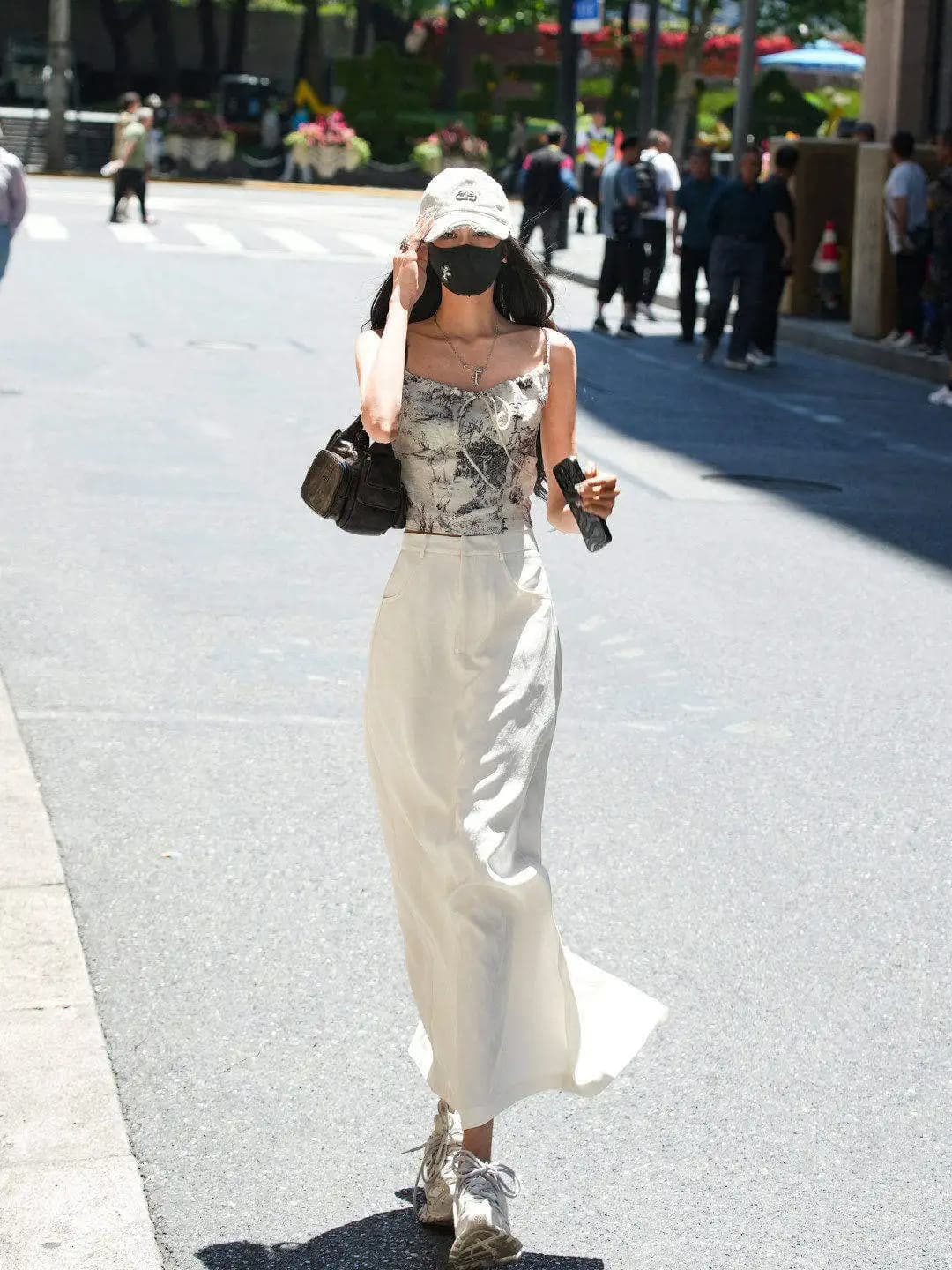 White A-Line Skirt Suit Commute Women's New Summer High Waist Split Korean Style Pure Color Long Skirt Fashionable Elegant