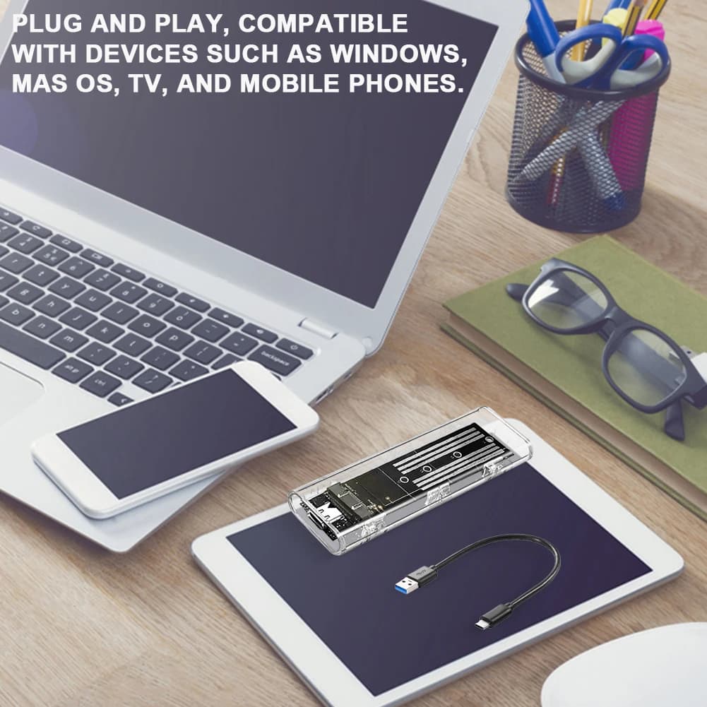 Custodia per SSD M.2 NGFF SATA Tipo C USB 3.1 10Gbps Trasparente Adattatore Esterno per SSD 2230/2242/2260/2280