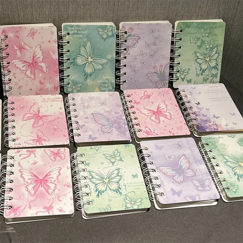 4 pezzi di taccuino a spirale con fiocco Farfalla A7 Planner a spirale Mini blocco note portatile per bambini Ragazza Regalo per feste di compleanno Regalo per il ritorno a scuola