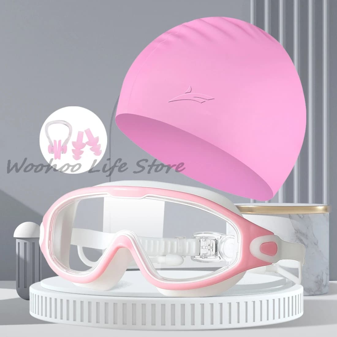 Swimwear - Anti-Appannament HD Glasses with UV Protection for Adults with Large Montature + Set Native Headphone and Nasal Clip