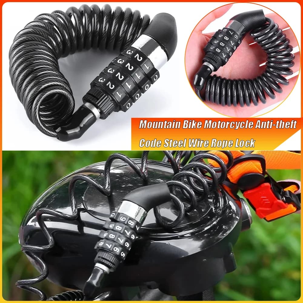 Bicycle Padlock Steel Wire Chain Lock Mountain Bike Motorcycle Anti-theft Code for motorcycle Bag for helmet with steel wire rope