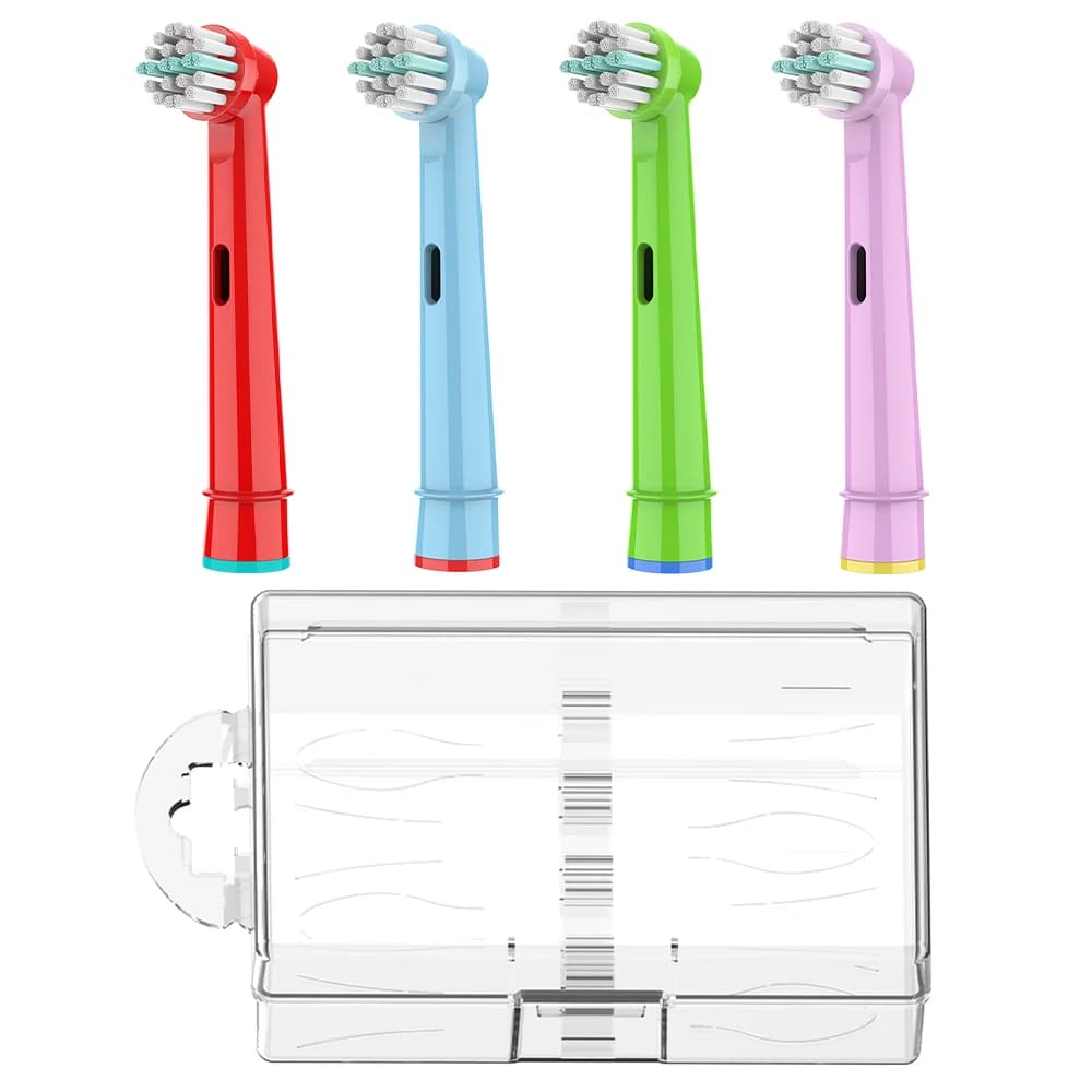 4 Testine di Ricambio e Custodia da Viaggio Trasparente per Spazzolino Elettrico Oral B, Compatibili con i Modelli 1000, 100, 500