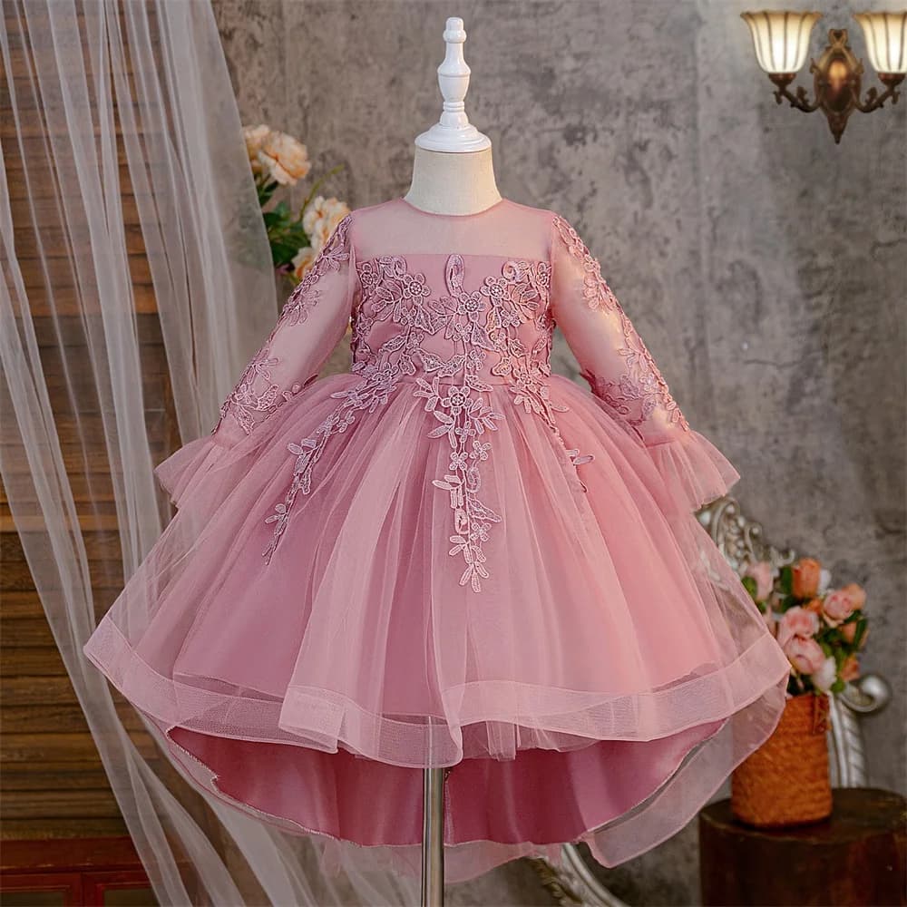 Girl Lace Trailing Skirt Ball Gown Elegant Princess Wedding Childrens Birthday Fashion Party Piano Performance Costume