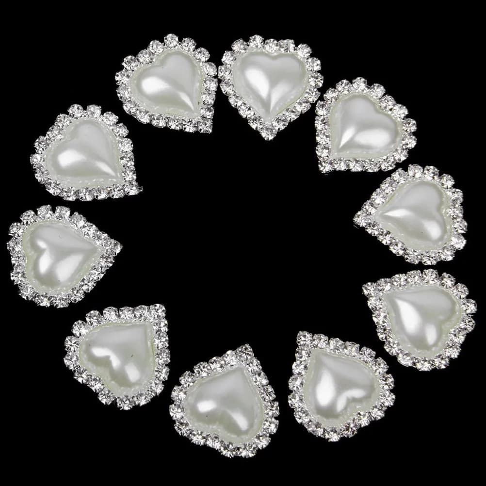 10 Pezzi Bottoni a Cuore con Strass Argento Beige in Lega di Zinco Ovali 20x25mm Decorazioni Piatte per Abiti Borse Fasce per Capelli