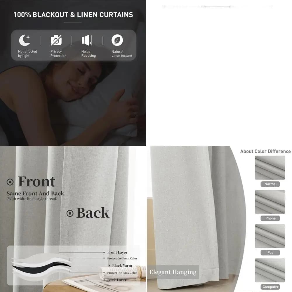 96 light grey linen curtains, set of 2 panels, completely obscuring, high energy efficiency, for living room and sliding doors