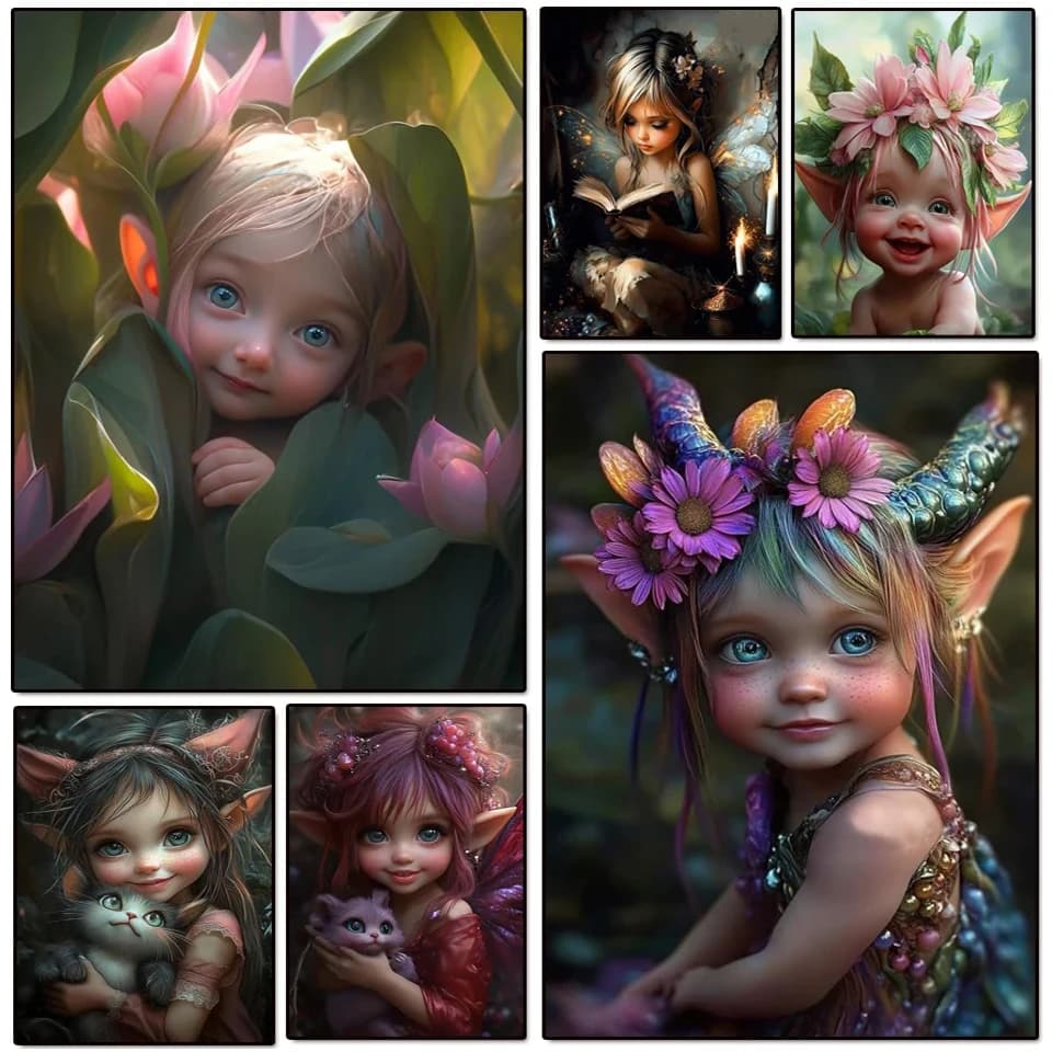 2025 Diamond Painting Jewelry Cross Stitch Cute Elf Girl Cat 5D Handwork Full Diamond Mosaic Embroidery Home Decoration Gifts